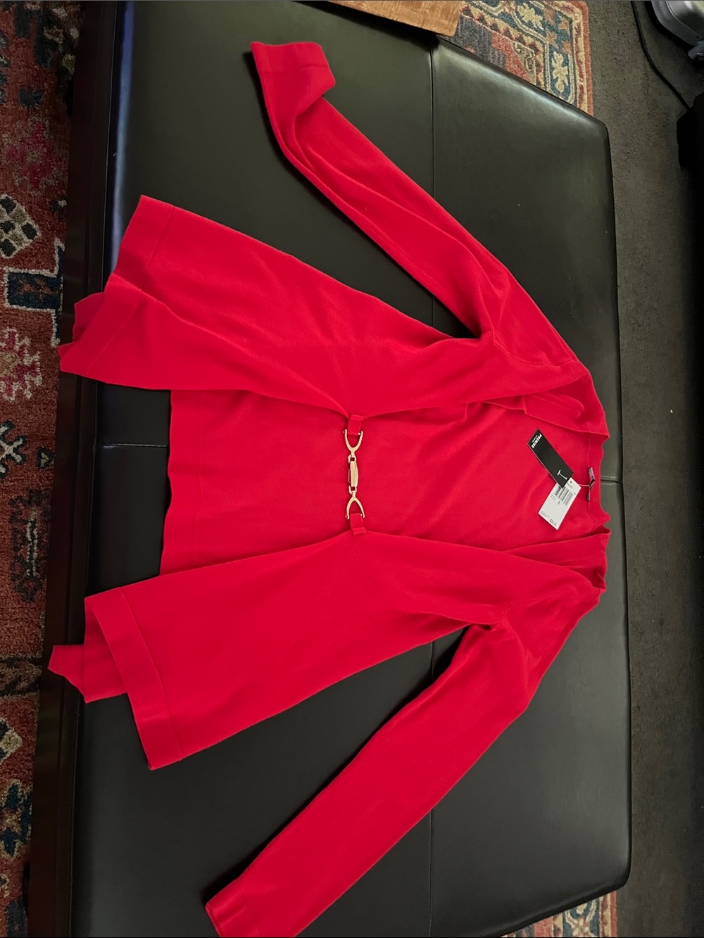 Bright Red Long Sleeve sweater with Gold Buckle Detail